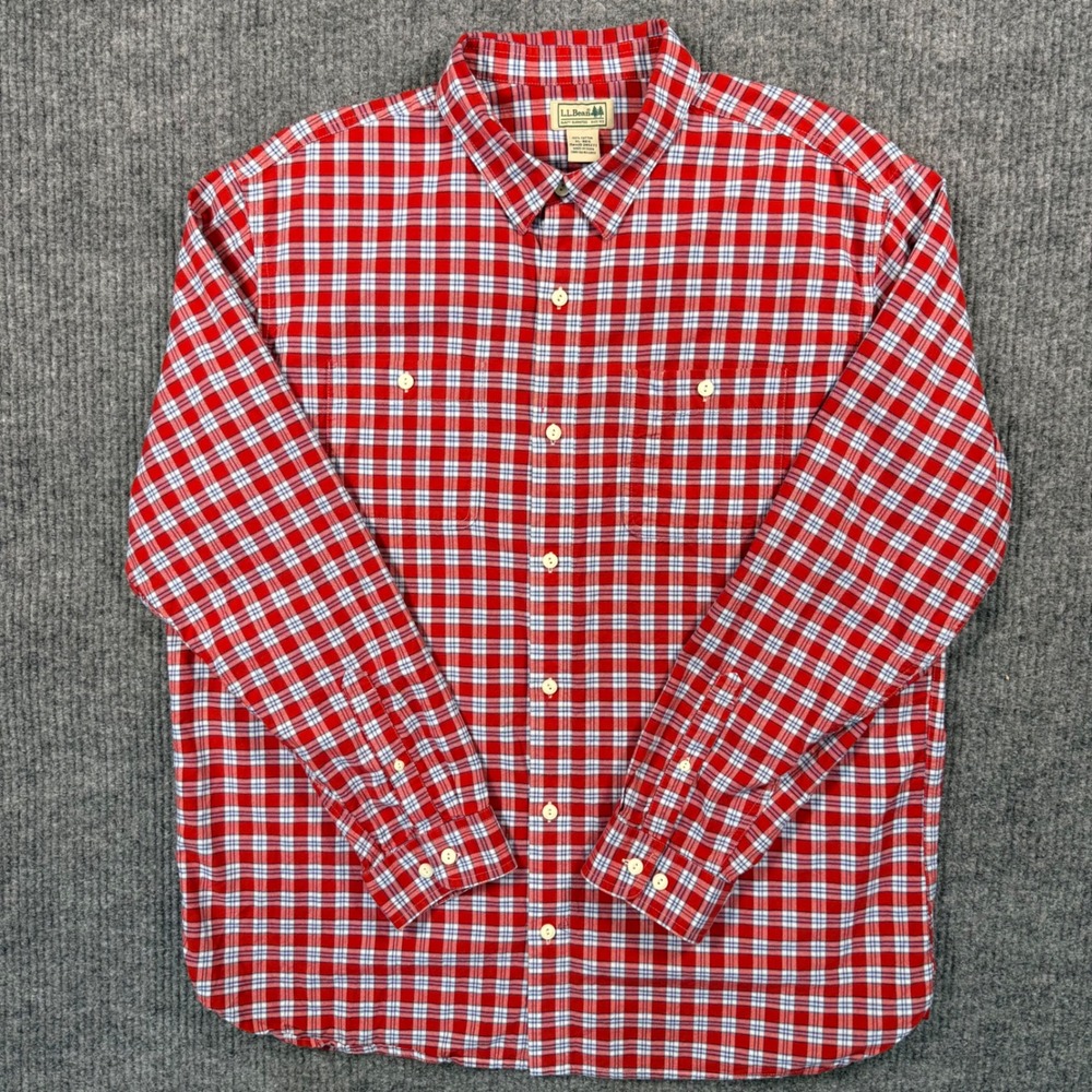 LL Bean Mens XL Regular Red Plaid Button Down Shirt Cotton Long Sleeve 285277 - Picture 2 of 12